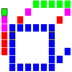 Level 73 brick field with its spawn cells outlined